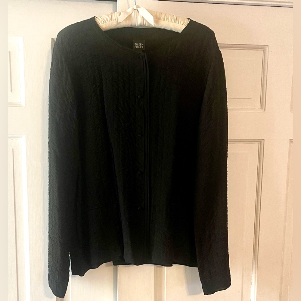 Eileen Fisher crepe quilted Silk textured Button-Up Jacket